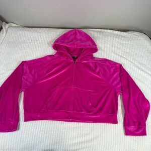 Victoria Secret Womens Full Zip Vibrant Pink Velour Hoodie XL Crop Short